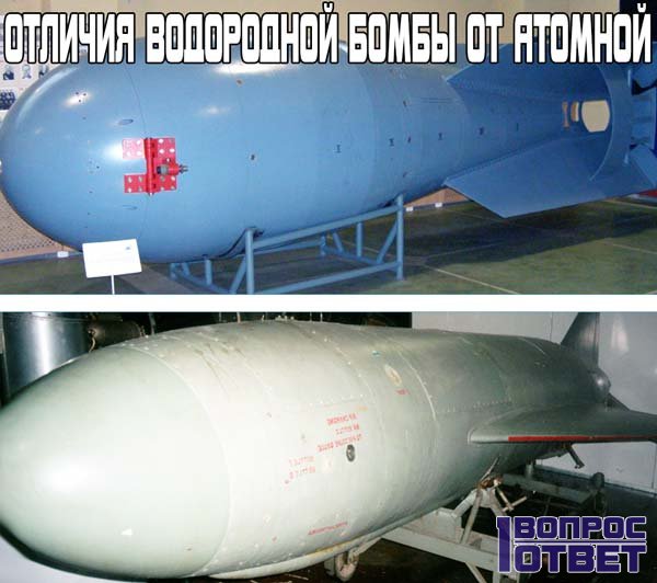 Отличие водородной бомбы от атомной: список