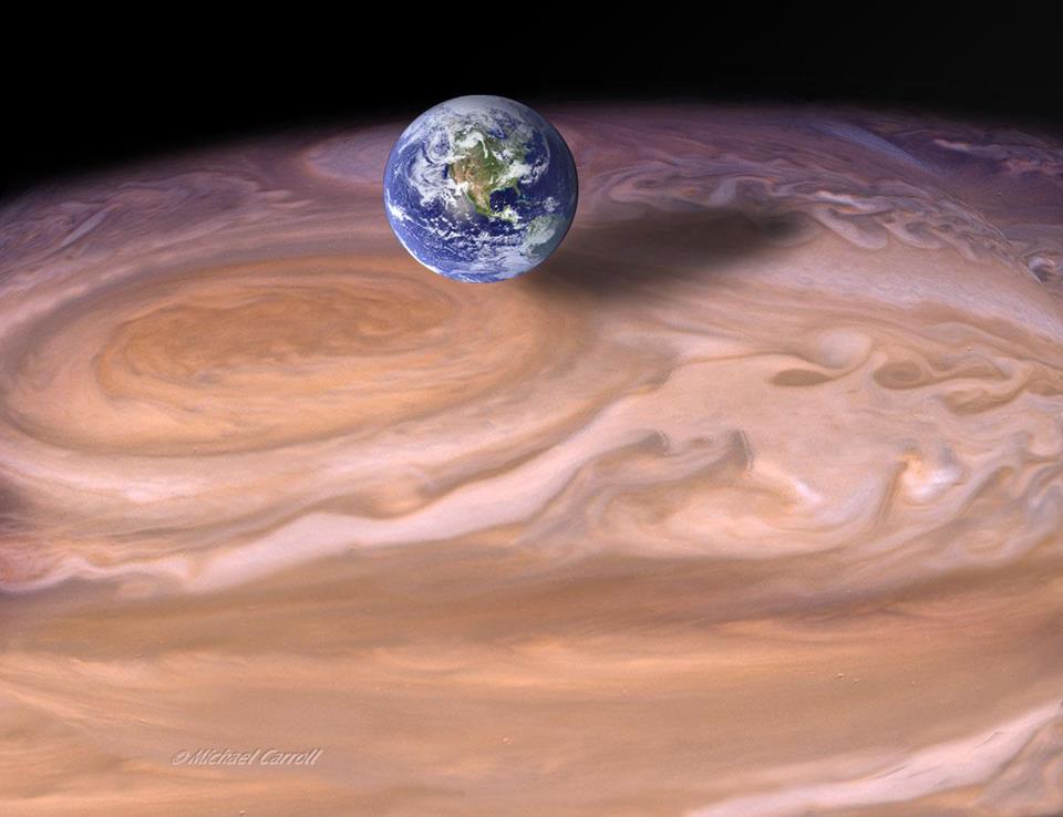Сравнение пятна Юпитера с Землёй