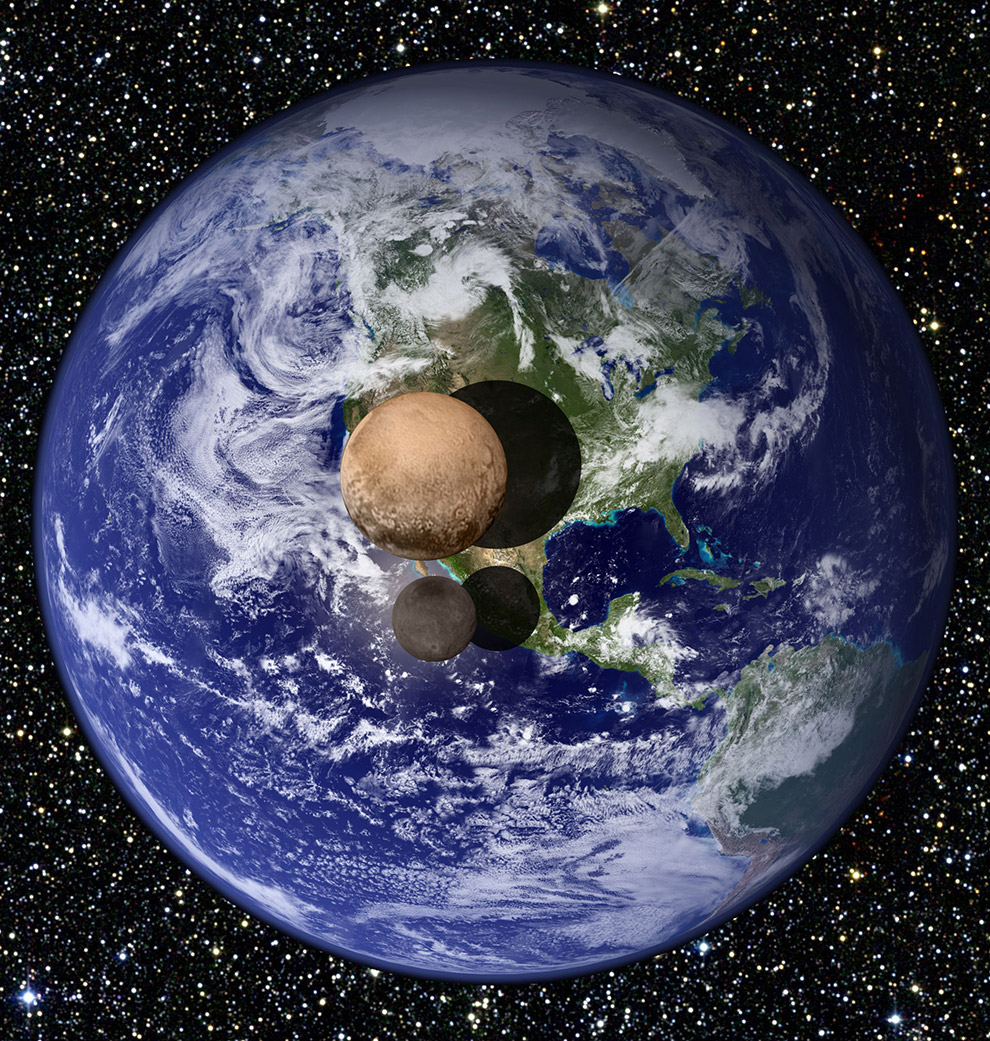 Данная картинка позволяет представить размеры карликовой планеты Плутон и ее спутника Харон относительно размеров Земли