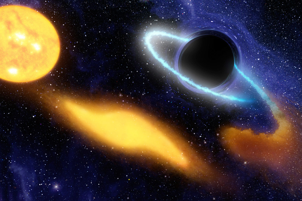 Художественное изображение черной дыры, поглощающей космическое пространство