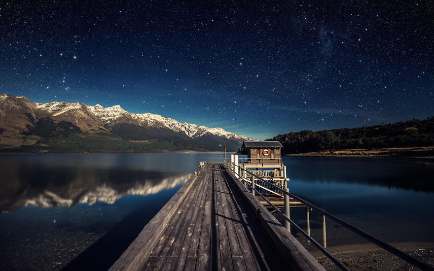 Озеро Уакатипу, Новая Зеландия астрономия, день, звезды, небо