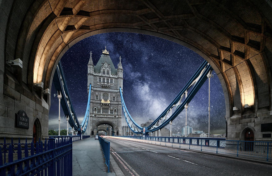Тауэрский мост, Лондон,Великобритания астрономия, день, звезды, небо