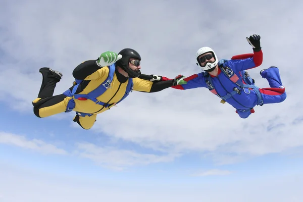 Делающая затяжные прыжки с парашютом фотография. тандем — стоковое фото