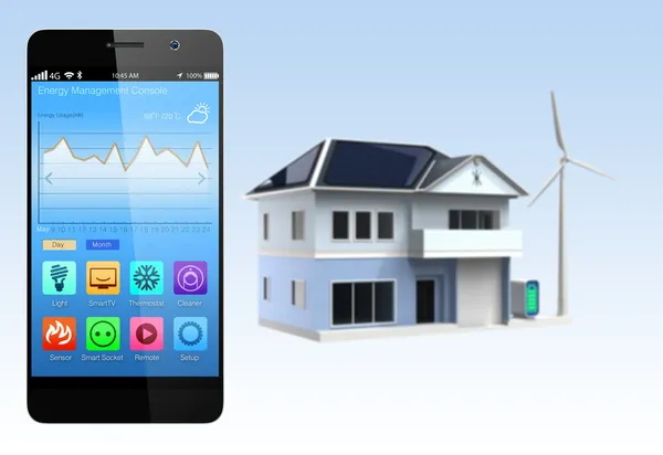 Смартфон с домашним приложением автоматизации — стоковое фото