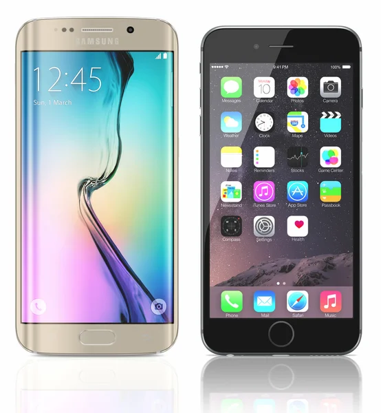 Золото Платина Samsung Галактика S6 края и космических Серый Apple iphone — стоковое фото