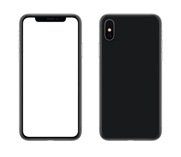 New modern smartphone mockup similar to iPhone X front and back sides isolated on white background — стоковое фото