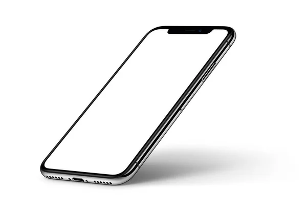 IPhone X. Perspective smartphone mockup with shadow CW rotated on white background — стоковое фото