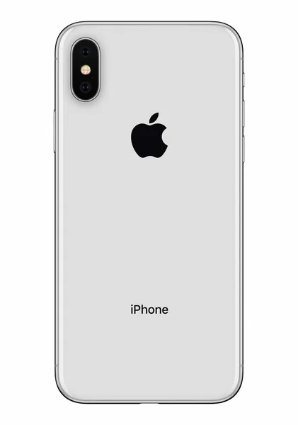Серебряный Apple iphone X обратной стороне вид спереди изолирован на белом фоне — стоковое фото