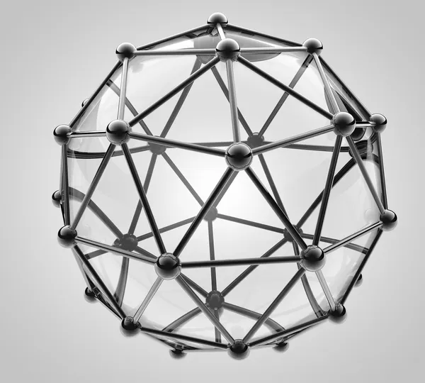 Научные 3D модель молекулы атома металла и стекла — стоковое фото