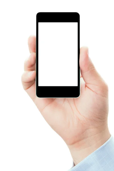 Рукой придерживая смартфон в вертикальном положении — стоковое фото