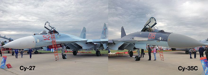 Внешне отличить Су-35С от Су-27, на основе которого он сделан, просто лишь на земле.