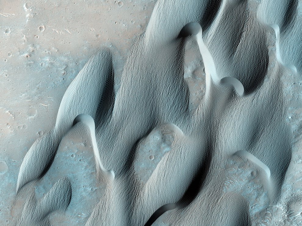 Дюны в кратере Гершель на Марсе