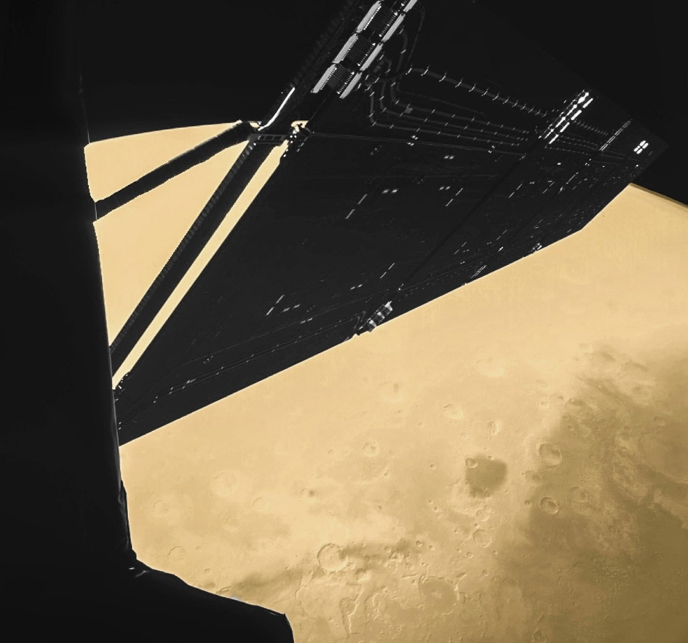 Части космического аппарата Розетта на фоне Марса
