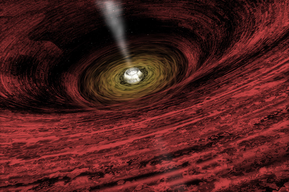 На рисунке художника изображена растущая супермассивная черная дыра