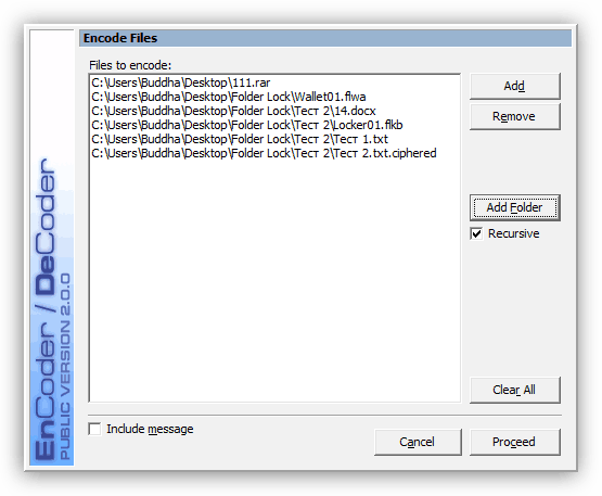 Процесс использование программы для шифрования RCF EnCoder DeCoder