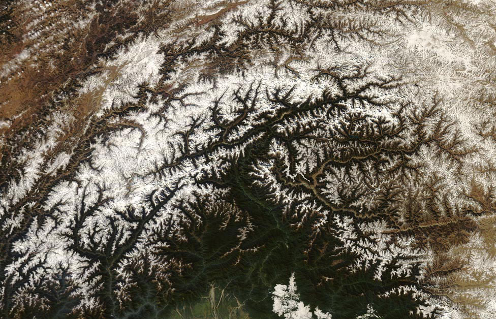 тибетские горы, фото из космоса