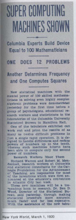 Статья в газете 1920 года о суперкомпьютере