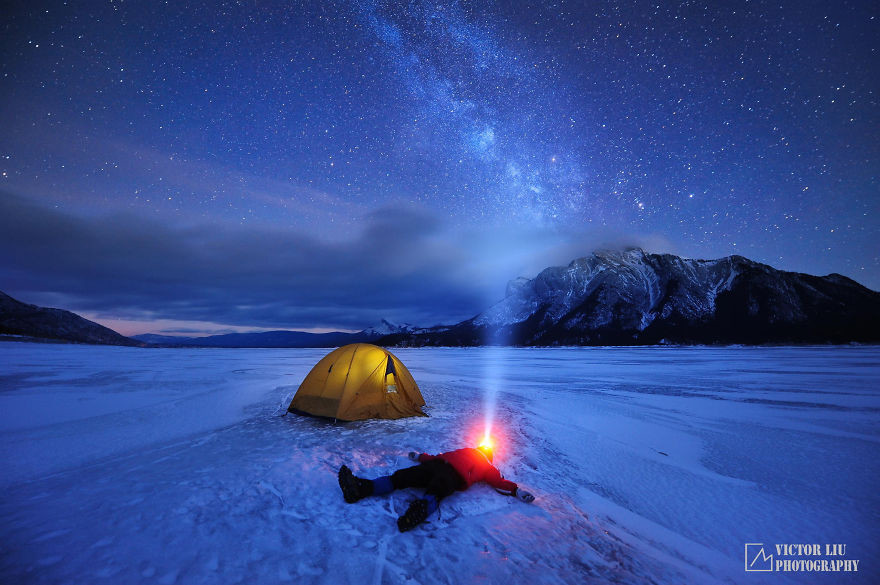 Озеро Эйбрахам, Альберта, Канада астрономия, день, звезды, небо