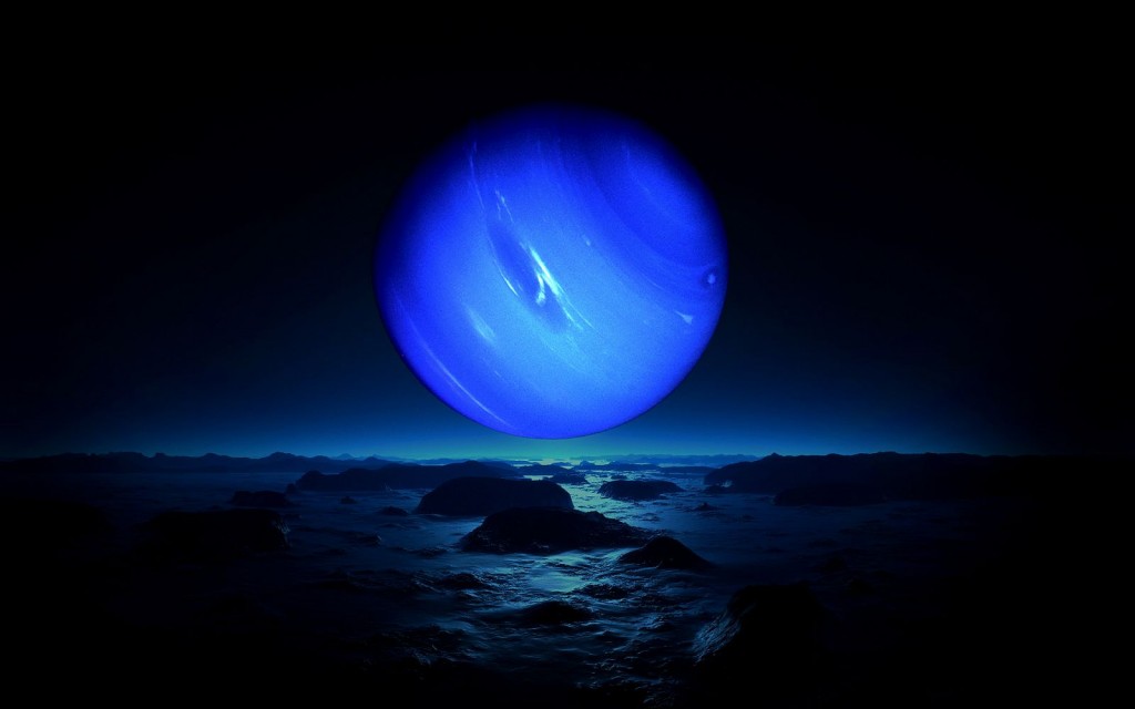 Вид Нептуна со спутника Тритон, в представлении художника