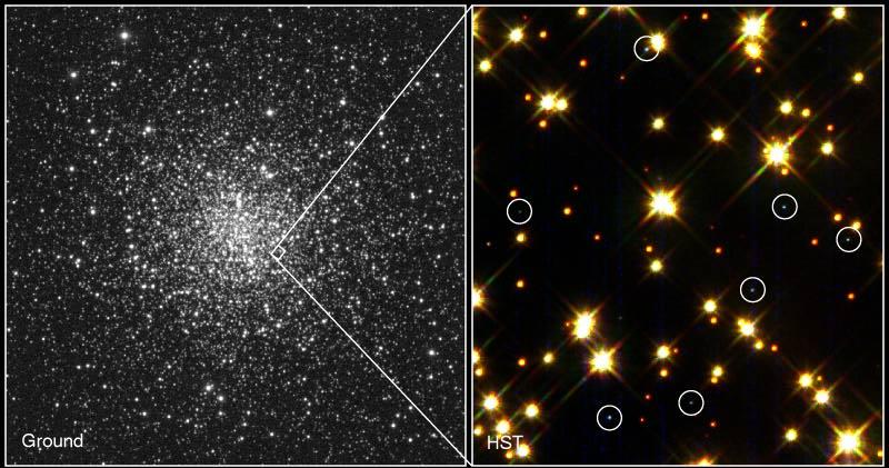 Множество белых карликов в шаровом скоплении М4, снимок Хаббла