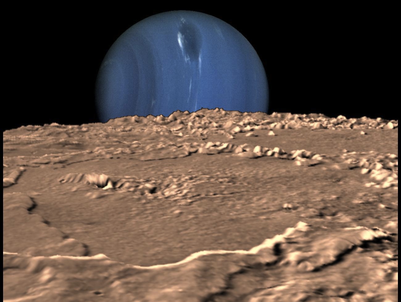 Нептун с поверхности Тритона в представлени художника