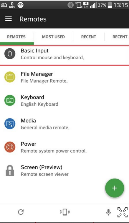 Активируя функцию «Basic Input», смартфон можно использовать в качестве клавиатуры