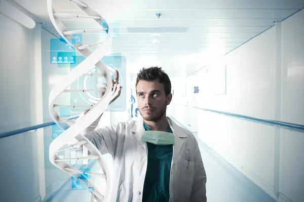 Доктор использует сенсорный экран — стоковое фото