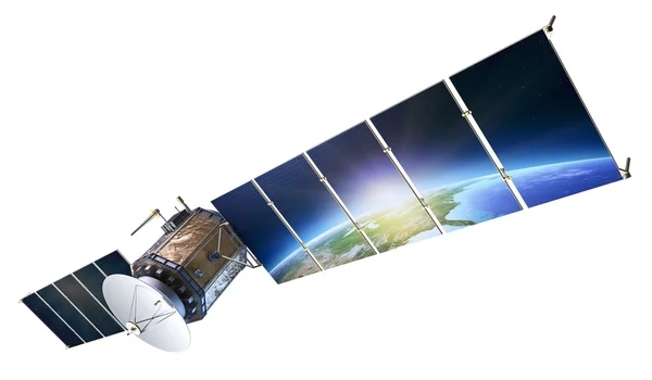 Спутниковая связь с землей, отражает солнечных панелей — стоковое фото
