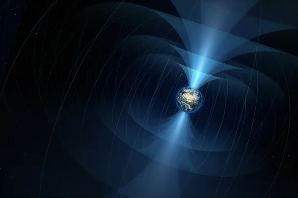 Планета Земля с ее магнитным полем иллюстрированный — стоковое фото