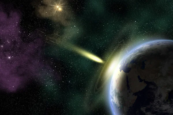 Земля и астероид — стоковое фото