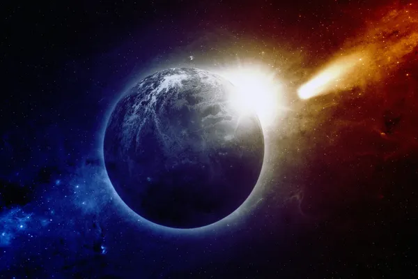 Планета Земля, солнце, комета — стоковое фото