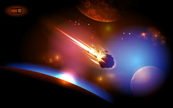 Астероид является приближается к планете — стоковый вектор