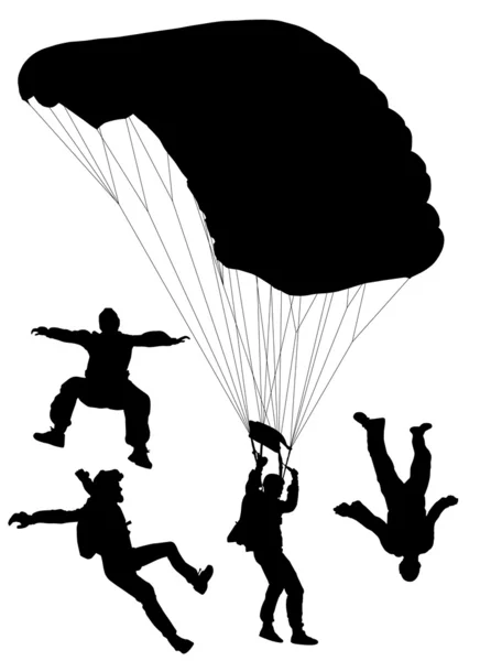 Прыжки с парашютом силуэт — стоковый вектор