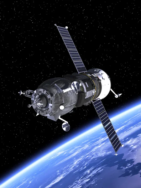 Космический корабль «прогресс» орбите Земли — стоковое фото