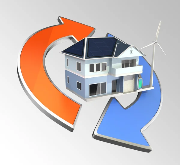 Энергосберегающий дом с возобновимым кругом власти — стоковое фото