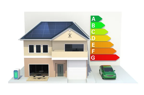 Умный дом с системы солнечных батарей, энергия эффективным диаграммы — стоковое фото