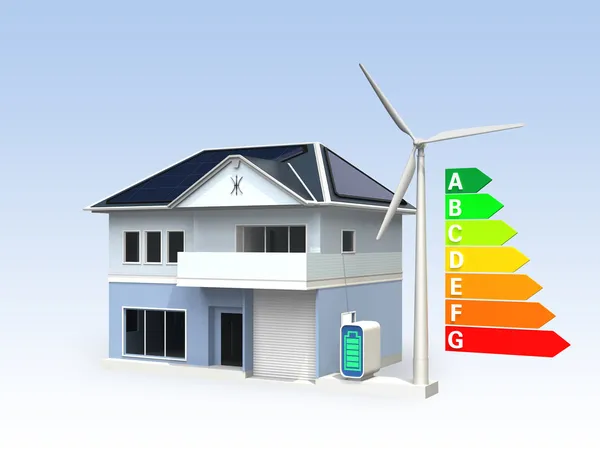 Энергосберегающий дом с диаграммой классификации энергий — стоковое фото