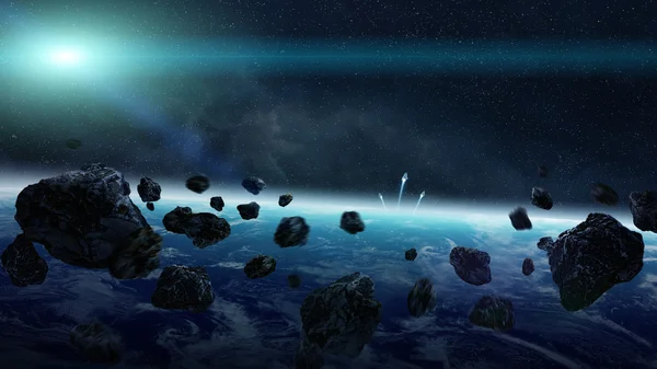 Удар метеорита на планете Земля в пространстве — стоковое фото