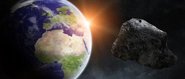 Астероиды угроза над планетой Земля — стоковое фото