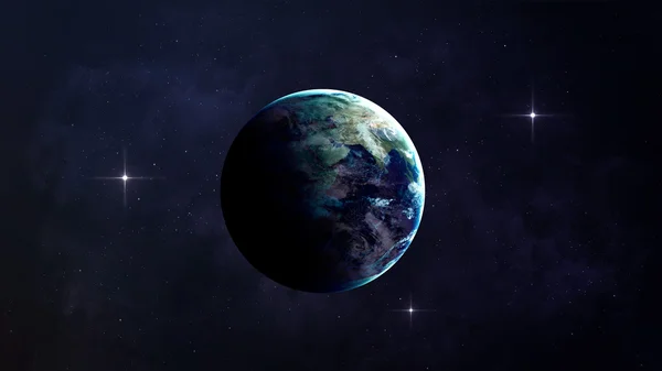Высокая резолюции Планета Земля вид. Глобус из космоса в звездное поле показаны на местности и облака. Элементы этого изображения меблированы НАСА — стоковое фото