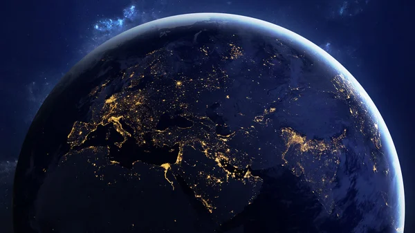 Высокая резолюции Планета Земля вид. Глобус из космоса в звездное поле показаны на местности и облака. Элементы этого изображения меблированы НАСА — стоковое фото