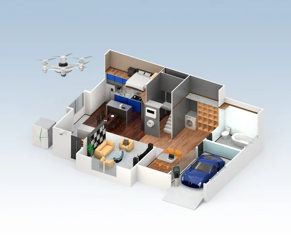 Вид в разрезе умный дом с технологией автоматизации — стоковое фото