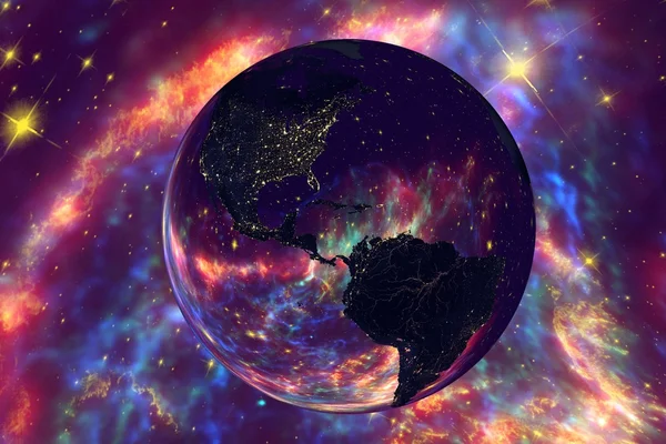 Америка из космоса в ночь на фоне сюрреалистических — стоковое фото