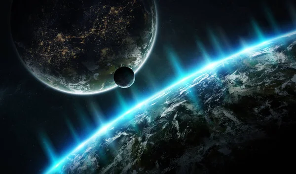 Далекие планеты системы в пространстве с экзопланет 3d рендеринга элем — стоковое фото