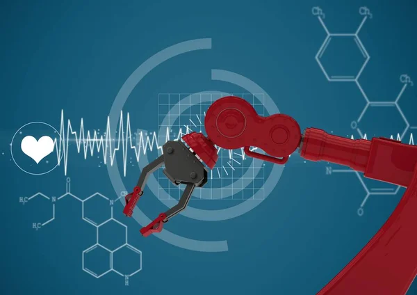 Коготь красный робот против белых медицинских интерфейс и синий фон — стоковое фото