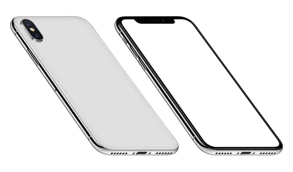 Similar to iPhone X white perspective smartphone mockup front and back sides CCW rotated — стоковое фото