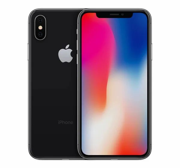 Космических Серый Apple iphone X макет вид спереди с обои экрана и iphone 10 сзади за ним — стоковое фото