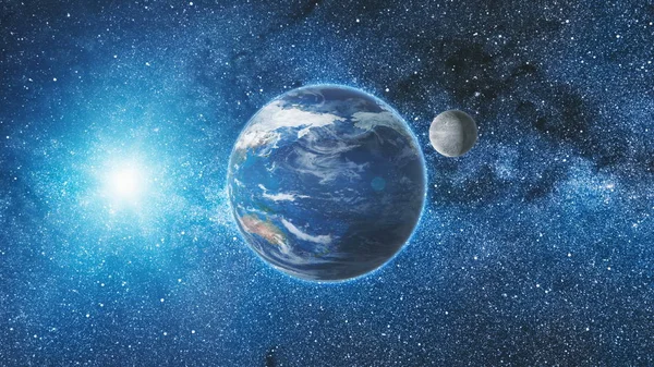 Восход-вид из космоса на планете Земля и Луна — стоковое фото