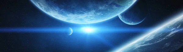 Панорамный Вид Планет Далекой Солнечной Системы Пространстве Рендеринга Элементов Этого — стоковое фото