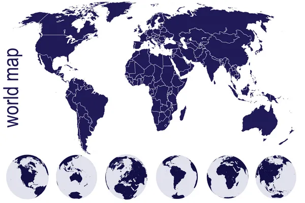 Мировая карта с земными земными шарами — стоковое фото